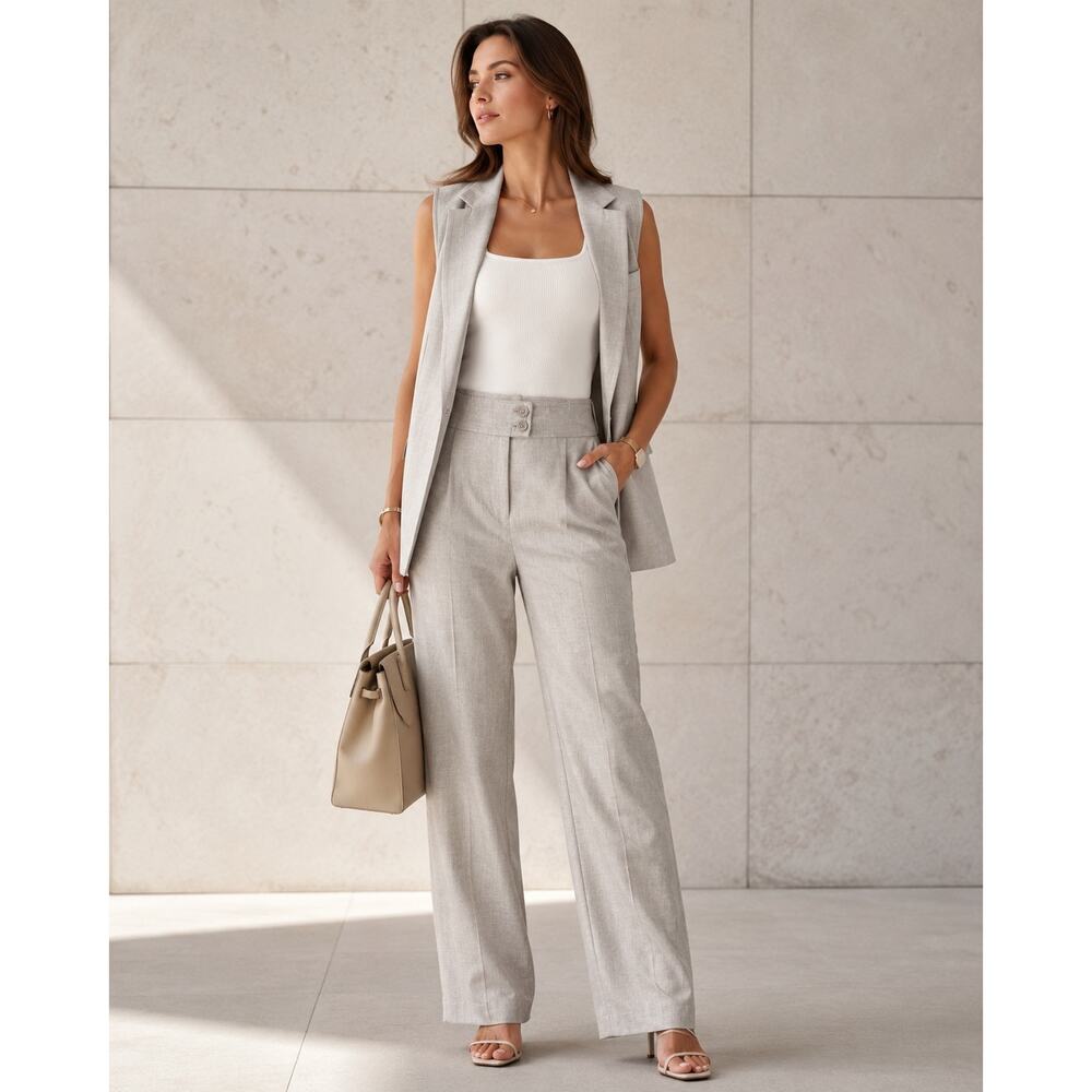 Apostrophe Vanessa Women’s Size 14 Beige Linen-Look Straight Leg Work‎ Trousers